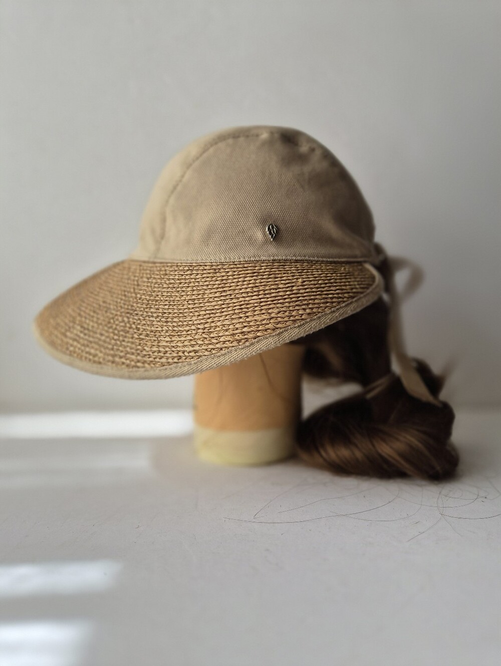 Helen Kaminski Canvas Raffia Sun Hat Visor Tan One Size Coastal Resort Vintage